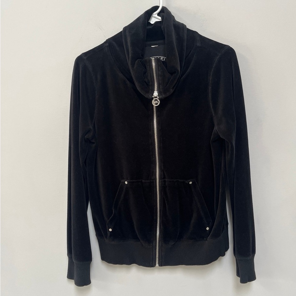 Michael Kors Black Velour Zip-Up Jacket